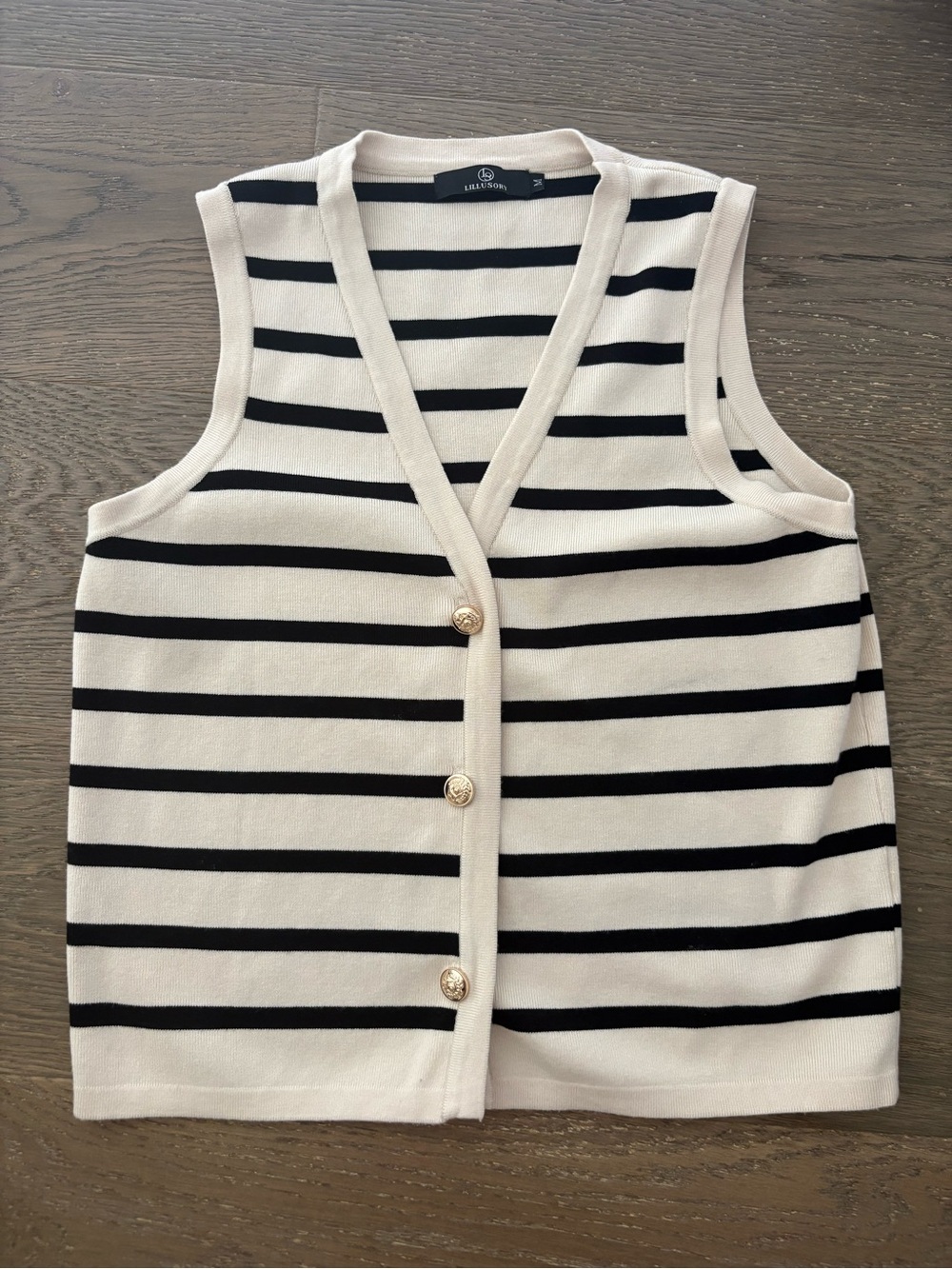 Navy Stripe Sleeveless Button Vest - Cream/Navy